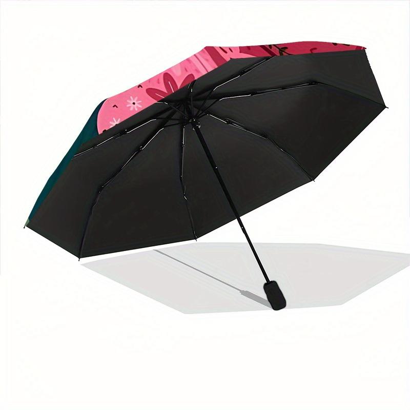 1pc Butterfly Floral Pattern Automatic Open/close Folding Umbrella, Compact Portable Travel Umbrella, Perfect Birthday/Christmas, Cute Umbre