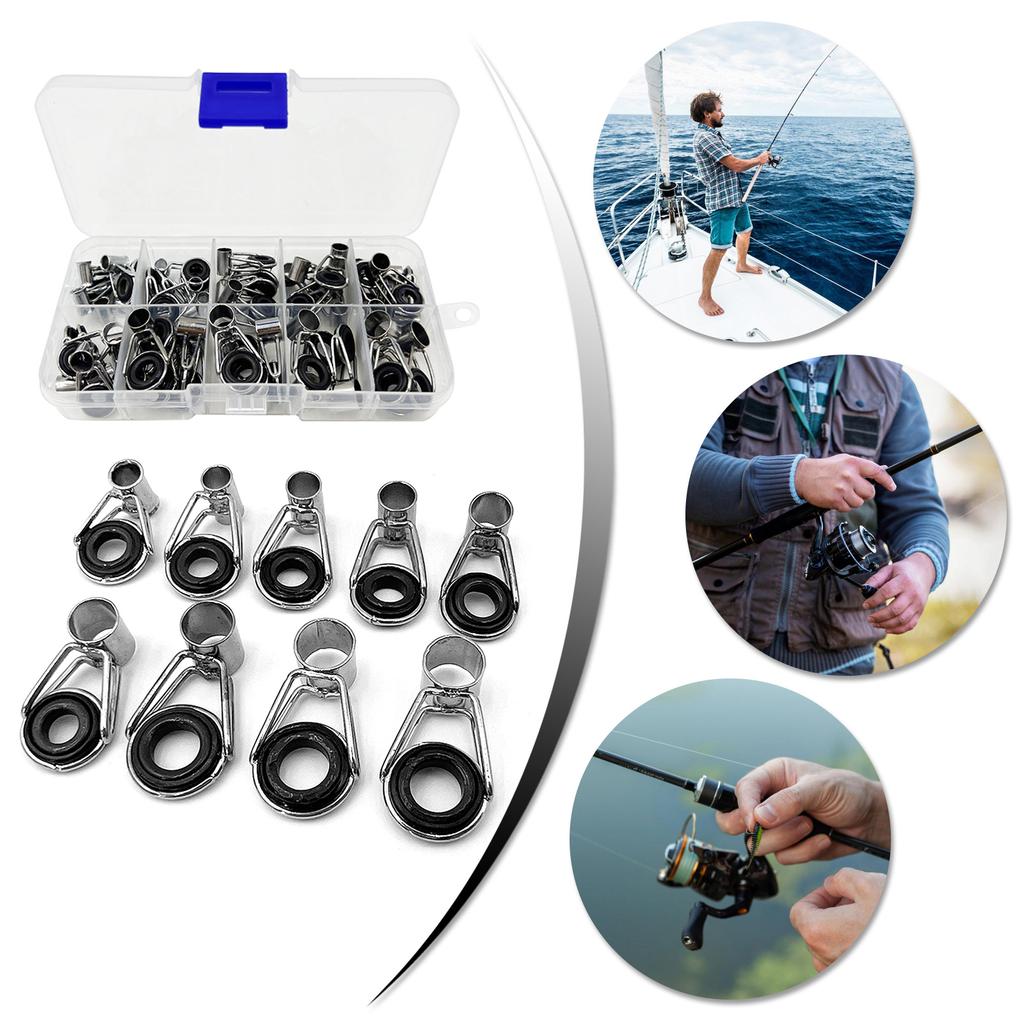 45Pcs Fishing Rod Tip Repair Kits Fishing Rod Guides Replacement Stainless Steel Ceramic Ring Rod Tip Guide Easy To Use