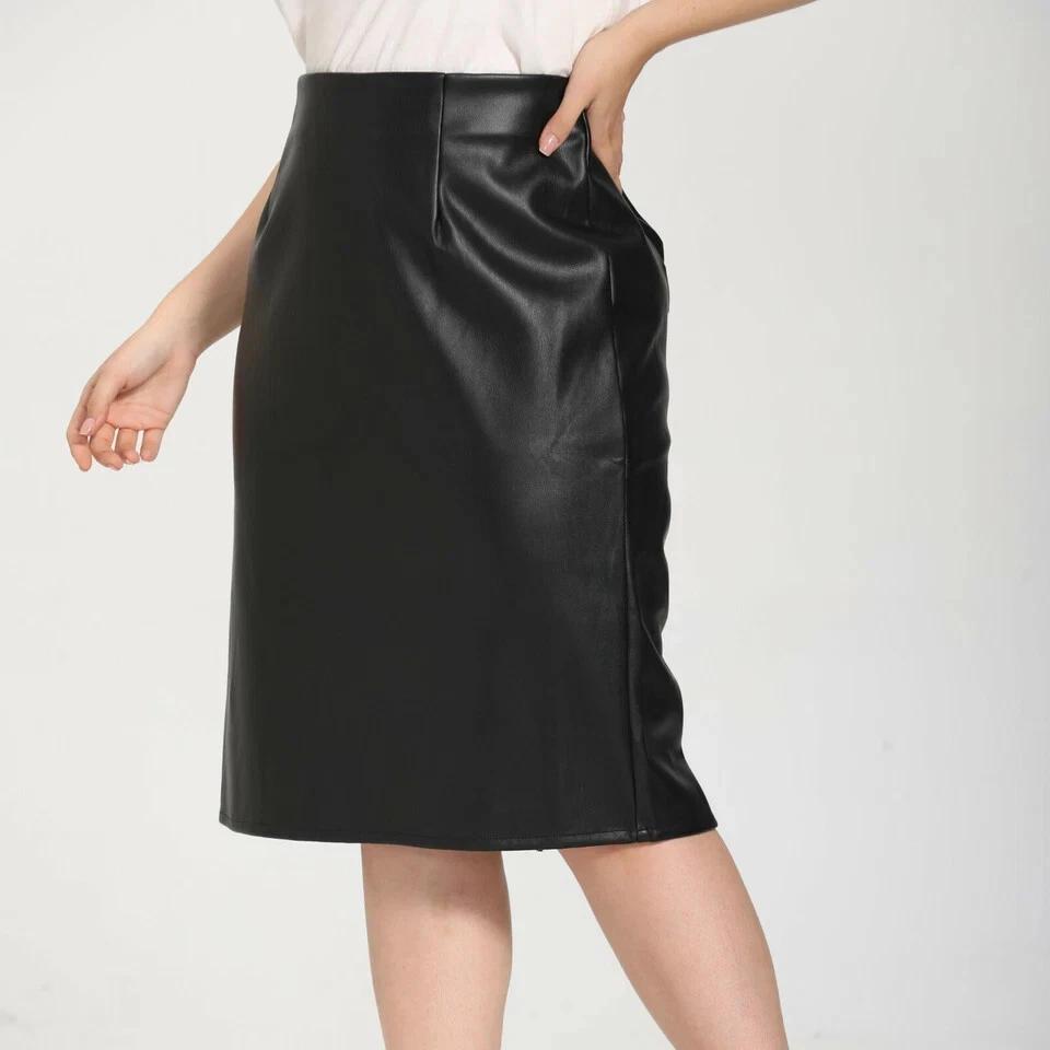 Black Formal Stylish Fashion Women's Skirt Handmade Leather Genuine Lambskin Soft