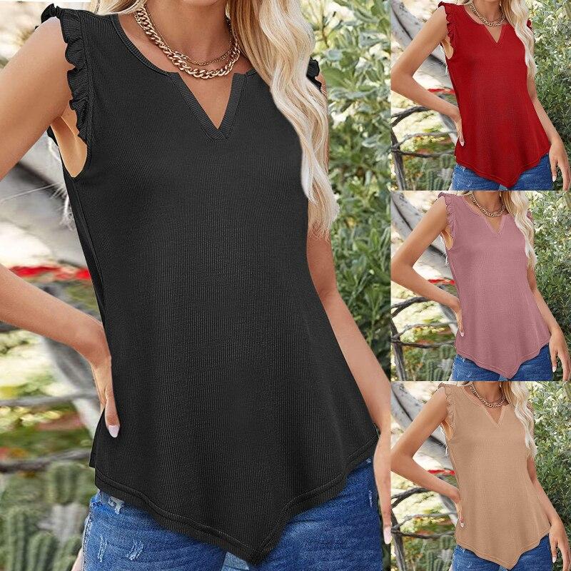 Blusas 2023 Summer Tank Top Fashion Womens Clothes Loose Sexy V-neck Solid Top Women Blouse Solid Sleeveless Camis  25791