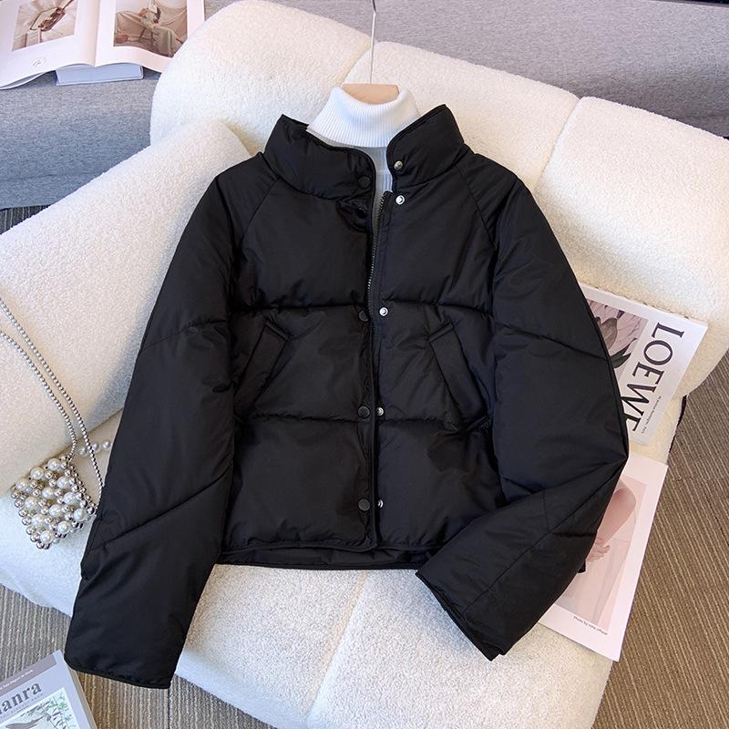 Women's Long Sleeve Puffer Jacket Stand Collar Casual Loose Fit Cotton Padded Coat Winter Warm Outerwear