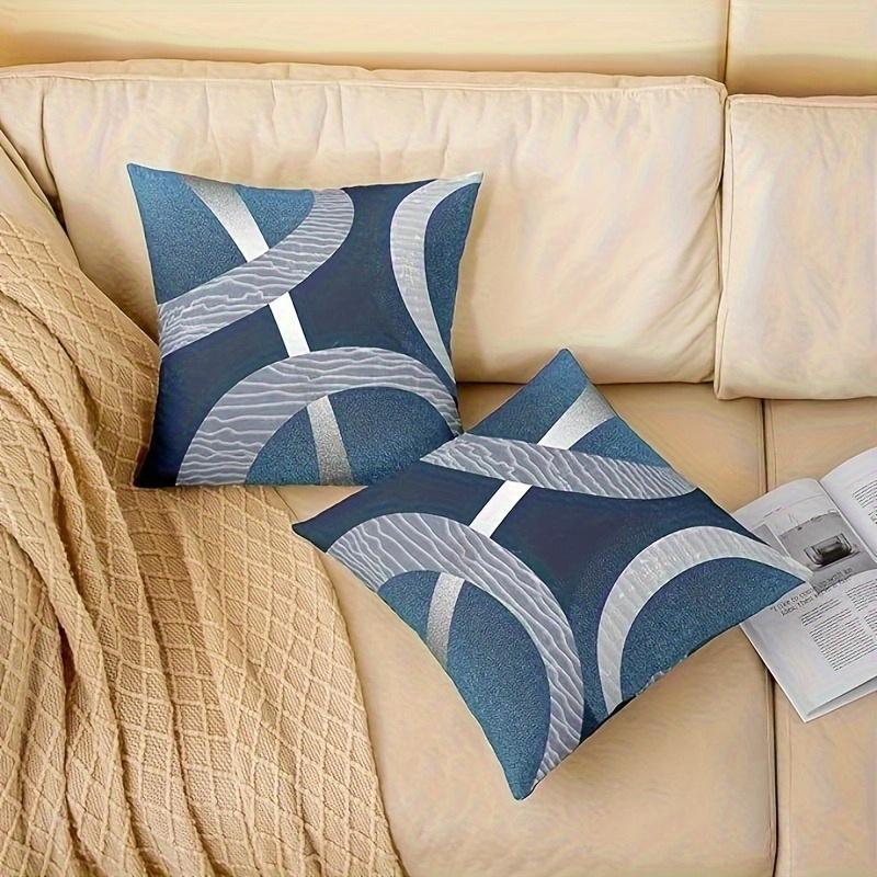 Vikama 2Pc Modern Blue-White Geometric Throw Cushion Cover, With Zipper For Living Room And Bedroom Pillows, Home Decoration
