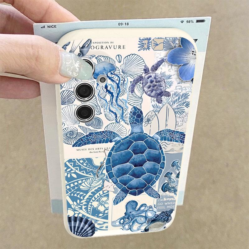 Turtle Fish Print Case For Samsung A57 A37 A17 A56 A36 A16 A55 A35 A15 A54 5G S21 FE S22 S23 S24 Plus S25 S26 Ultra Leather Texture Silicone Cover