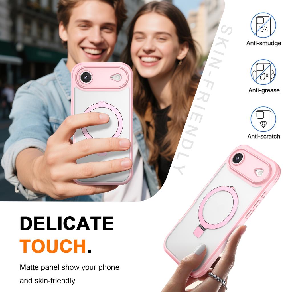 For iPhone 17 Air Case Skin Touch Solid Color TPU+PC Phone Cover with Magnetic Kickstand