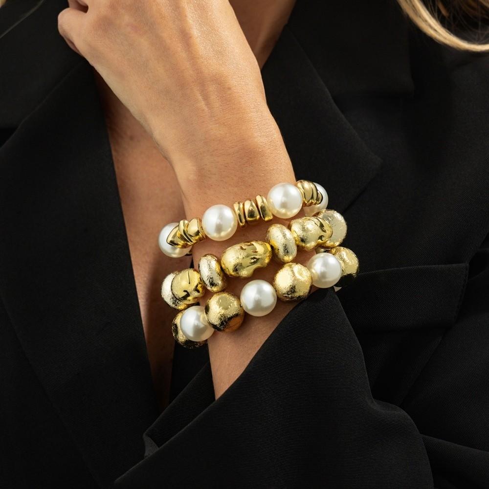 3 Pcs/Set Irregular Beaded Bracelets Bohemian Style Bangle Fashion Hand Chain  Women