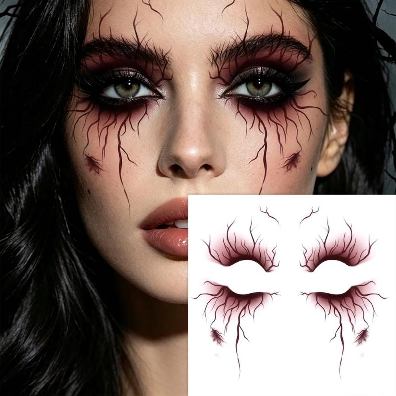 Falešné tetování s žilkovaným designem pro halloweenskou párty, tělové umění, vodotěsné vaskulární tetovací nálepky pro ženy, muže, obočí, obličej, make-up