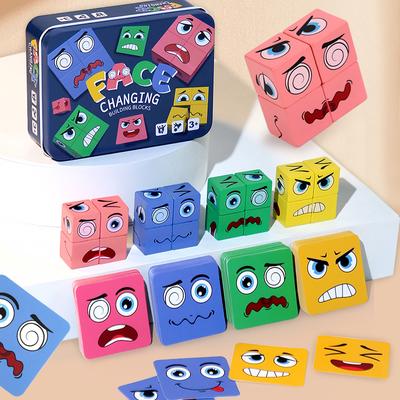 80 Peças Cartas Mudança de Rosto Quebra-cabeça de Expressão para Criança Blocos de Construção Cubo Montessori Jogo de Mesa Brinquedo Educacional Precoce Presente para Crianças