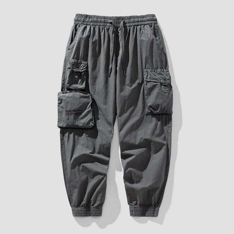 

New overalls men s wide-leg pants loose men s casual tied feet pure cotton pants trendy sports trousers men s clothing 38