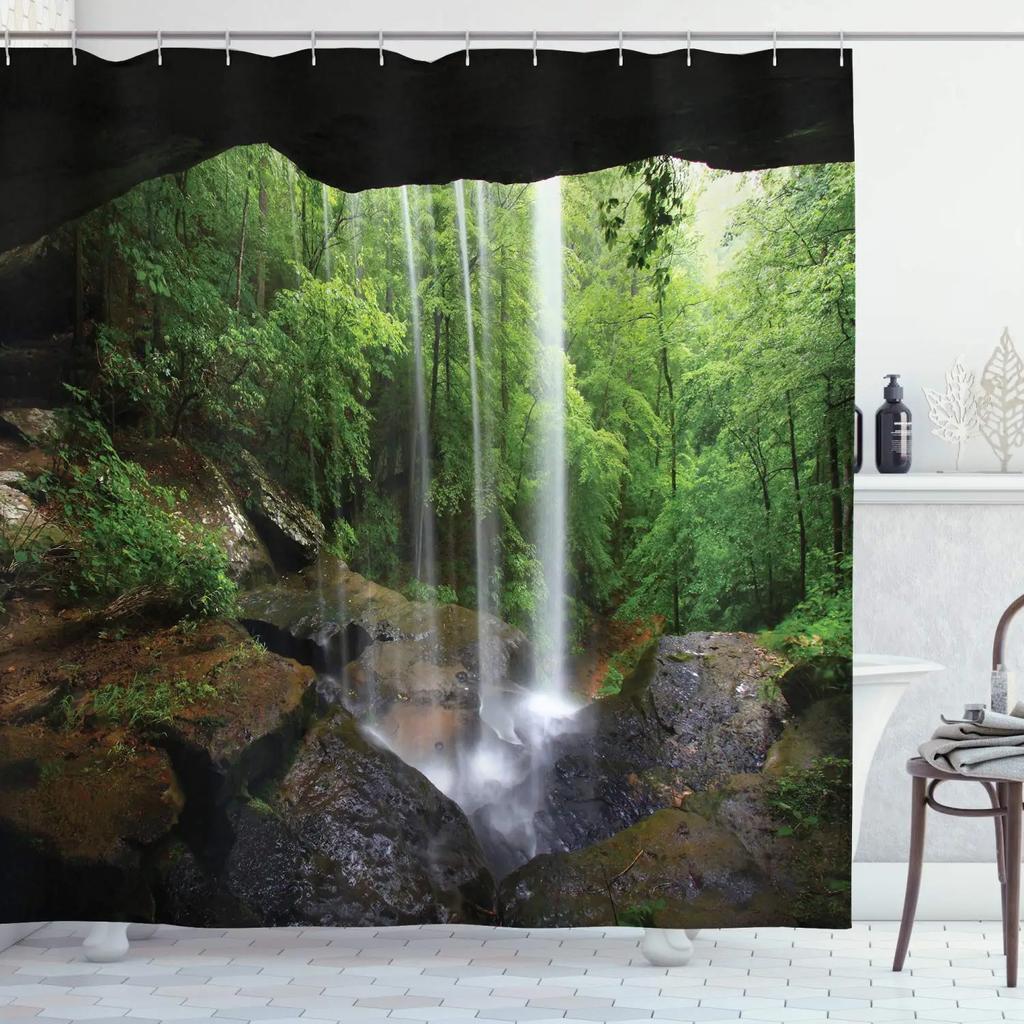 Natural Scenery Shower Curtain Set Waterfall Spring Landscape Home Bathtub Decor Waterproof Polyester Cloth Bathroom Curtains