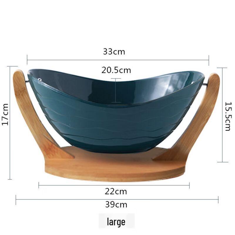 Ceramic & Bamboo Fruit and Snack Basket Set