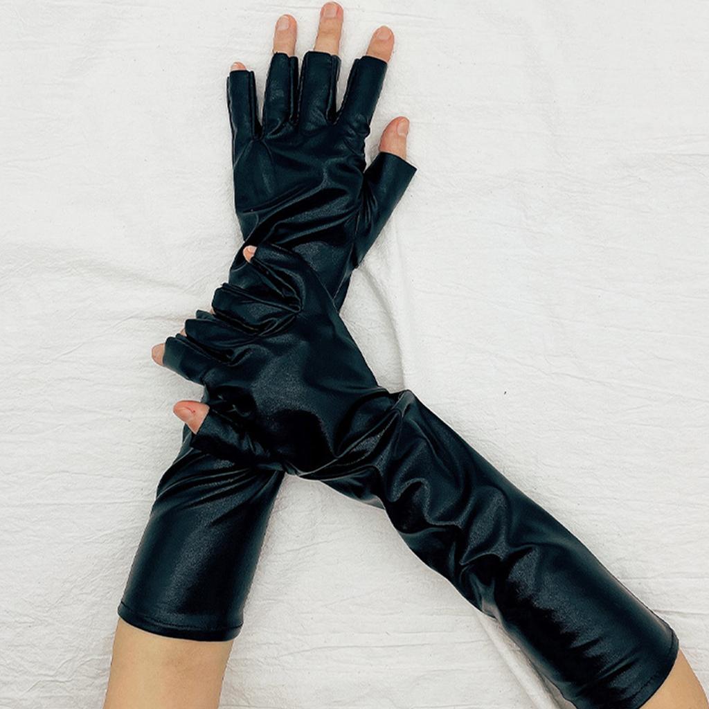 Metallic Gloves Nightclub Dancing Gloves Christmas Party Accessory Half Finger Stretchy Gloves for Concert Opera