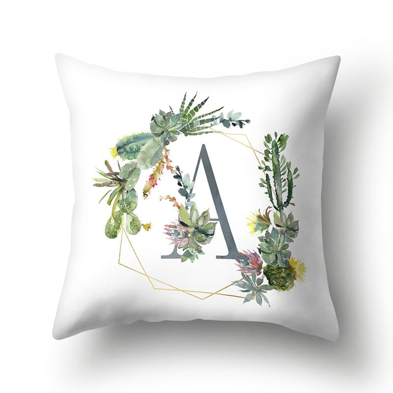 

Polyester Pillowcase Home Green Succulent Pillowcase 26 English Letters Cushion Cover Car Cushion Cover Pillow core not included
