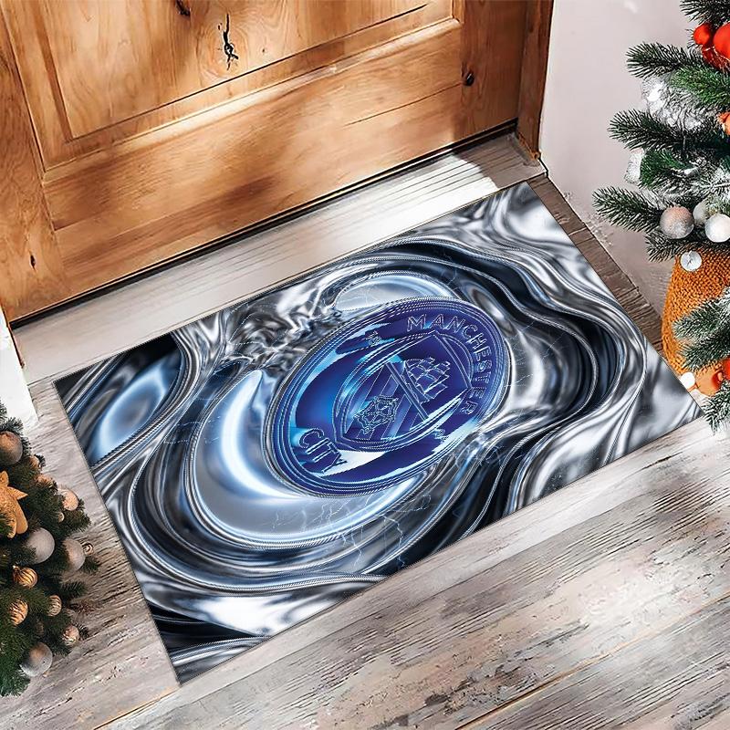 Manchester City Printed Flannel Area Rug Non Slip Soft Polyester Floor Carpet Indoor Decor Mat for Bedroom Living Room Sofa