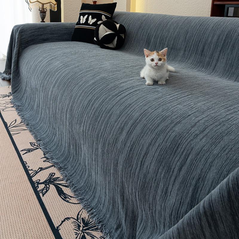 Nordisch Licht Effen Bankkussen Chenille Antislip Kattenkrabbestendig Deken Vier Seizoenen Universele Bankhoes 180x130cm grijs