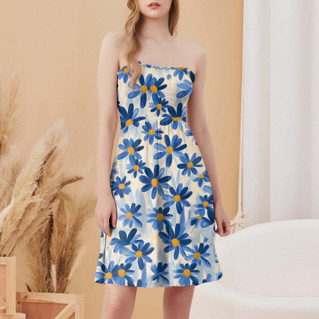 Fashionable Women's Casual Tube Top Floral Print Sleeveless Dress