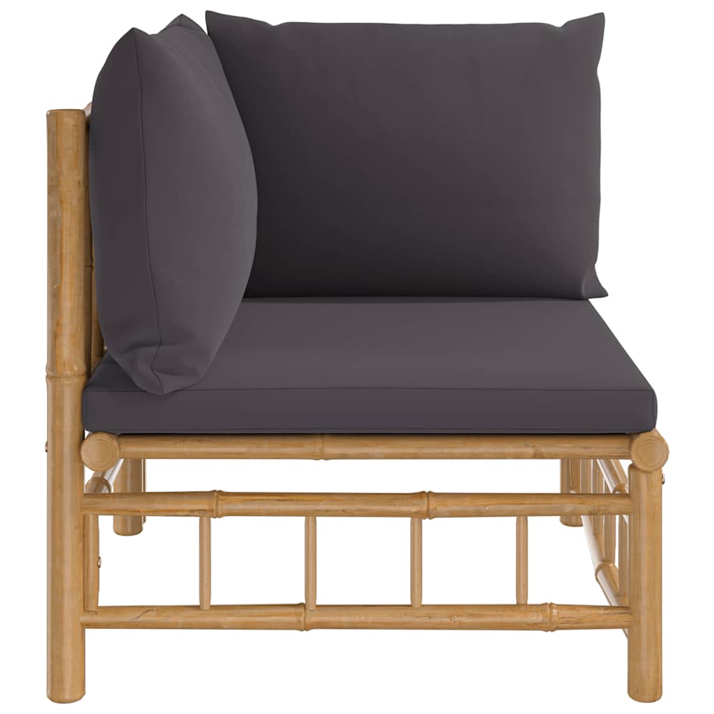 Vidaxl Narożna Sofa Ogrodowa Z Ciemnoszarymi Poduszkami, Bambusowa