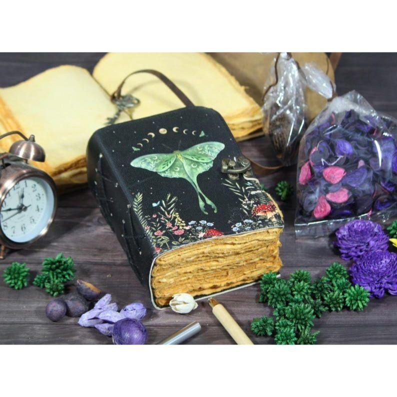 Luna Moth Leather Book of Shadows: Handmade Witchcraft Grimoire
