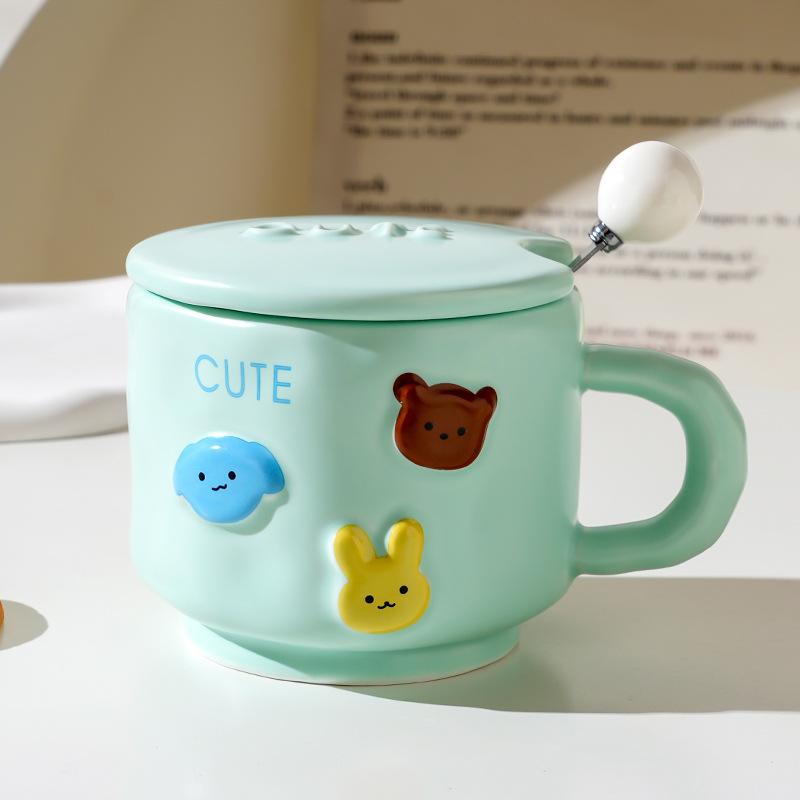 Cute Ceramic Cup With Lid High Value Home Office Couple Water Cup Gift Box Creative Souvenir