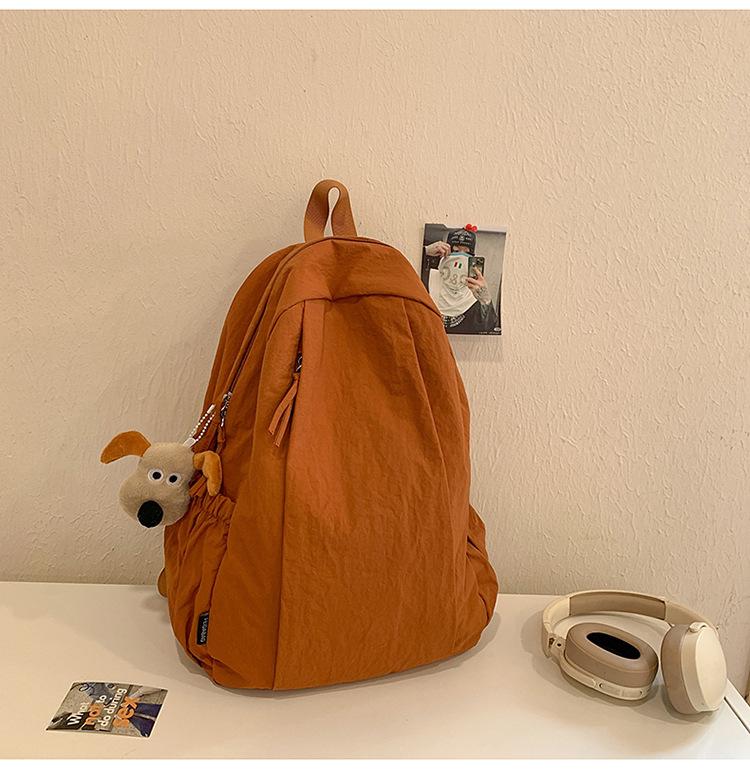 Schoolbag Korean ins Lazy Wind School Bag Female Solid Color Versatile Travel Lightweight Backpack College Student Class Leisure Backpack