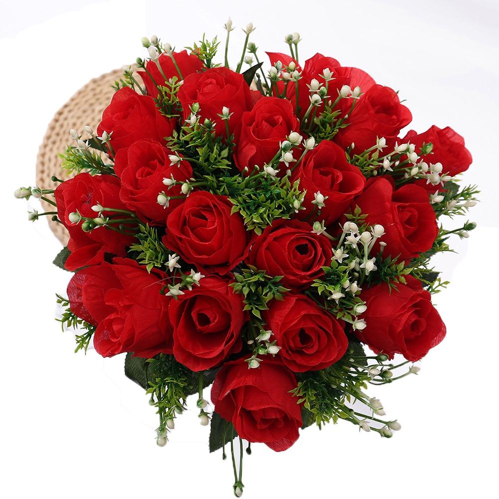 18 Heads Real Happy Flower Mini 10 Colors Natural Simulated Rose Photography Photo Gift Crystal Grass Bouquet Home Decorative