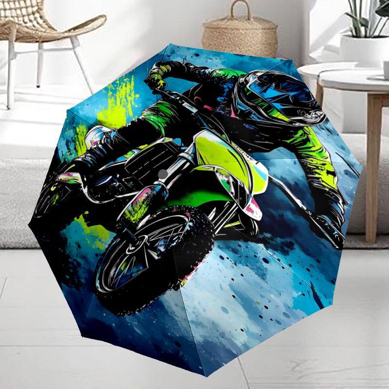 off road motorcycles Theme Automatic Umbrella, Lightweight & Portable, 8 Rib, Perfect for Outdoor Travel, Birthdays, Christmas, Gifts.