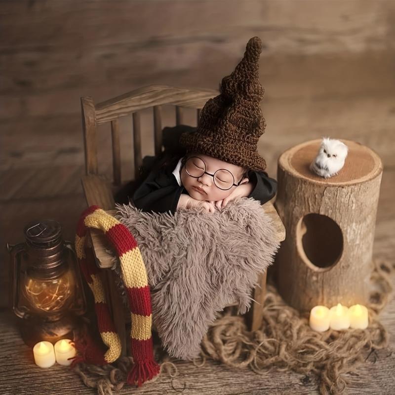 Baby Photo Costume Wizard Hat Glasses Scarf Newborn Photo Props Photoshoot Clothing Infant Skin-Friendly Photo Outfit