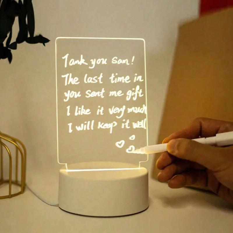 3D Acrylic Writing Board Night Light - Erasable LED Message Board with USB Power, Glowing Note Pad for Home Bedroom Office