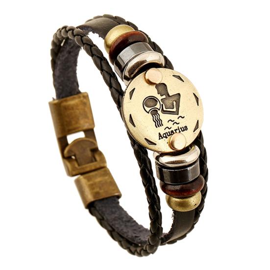 12 Constellations Multi-layer Braided Faux Leather Bracelet Bangle Jewelry Gift