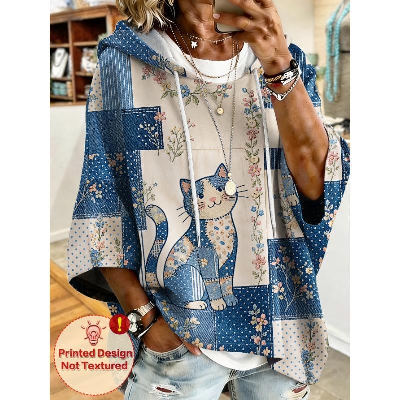 Women's Large Size Graphic Print Hooded Sweatshirt
