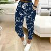Pantaloni della tuta da donna estivi con stampa a fantasia vintage, vestibilità larga, con coulisse, polsini elasticizzati, pantaloni casual da giorno