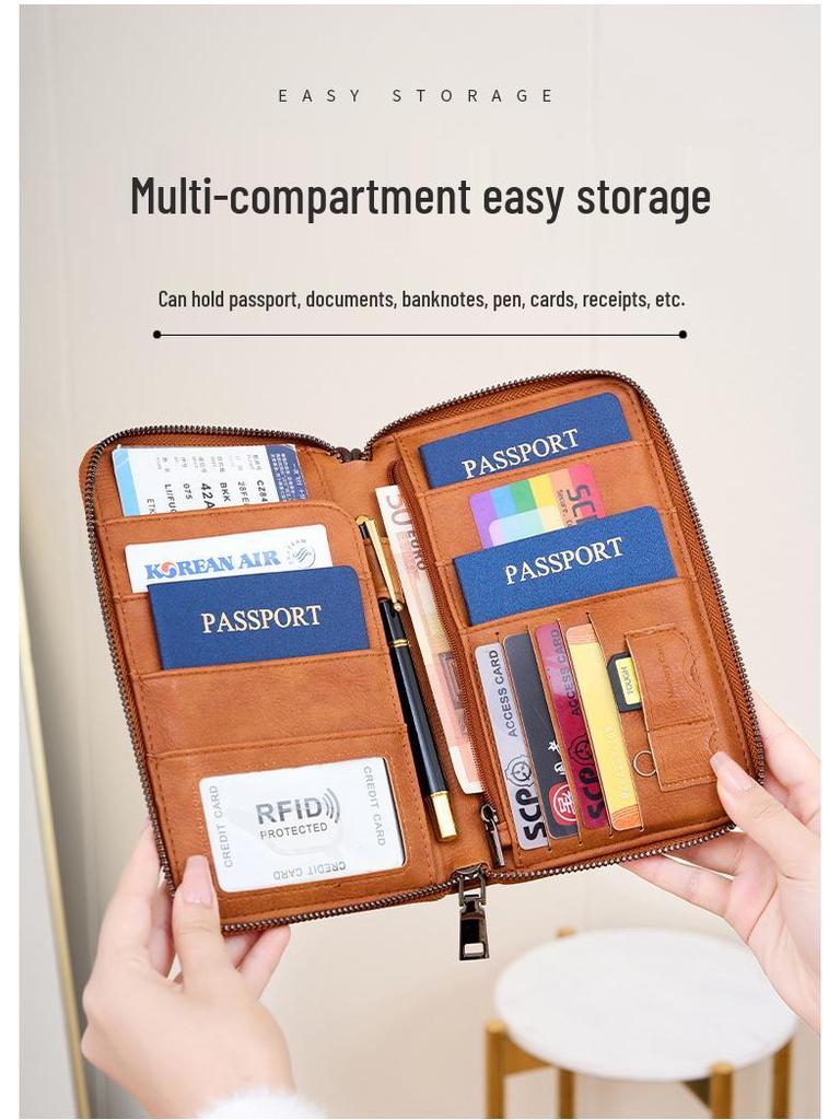 2024 RFID Travel Passport Holder & Ticket Organizer - Multifunctional Zip Document Bag