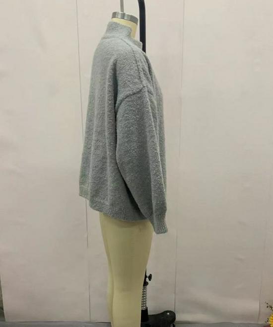 2024 Autumn Women's Solid Color Loose Fit Semi-High Neck Versatile Sweater