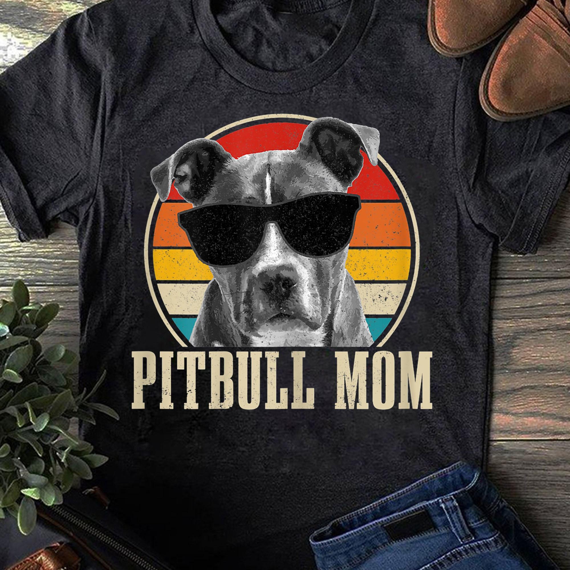 Womens Pitbull Mom Vintage Funny Pitbull Dog Mom T-Shirts S чёрный