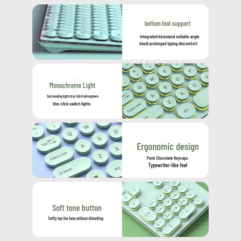 Silent Wired Punk Mechanical Keyboard & Mouse Set with Luminous Design - Ideal for Girls' Office Use, High Style & Performance