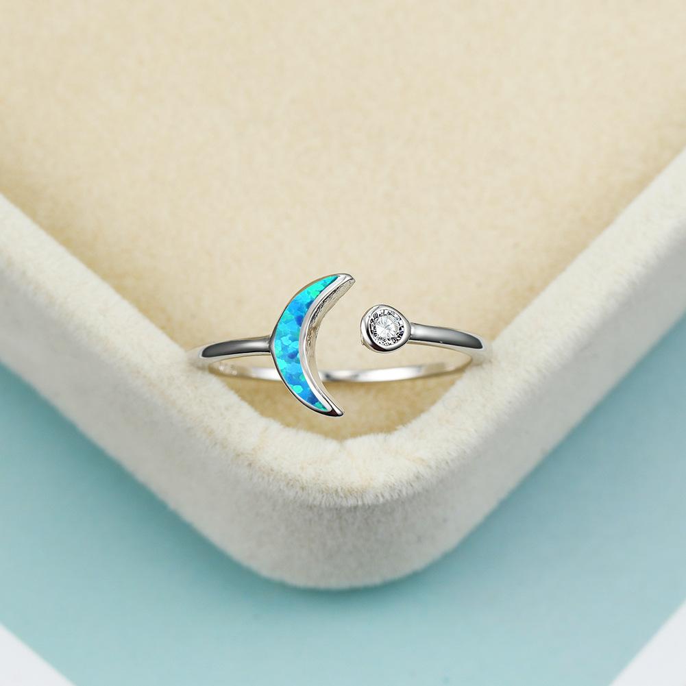 Minimalist Blue Imported Star Moon Open Ring Exquisite Small and Fashionable Jewelry
