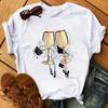 T-shirt a maniche corte da donna Primavera Estate Moda Tacchi Alti Stampa Bicchiere da Vino Grafica Tessuto in Poliestere Top Casual per Signore