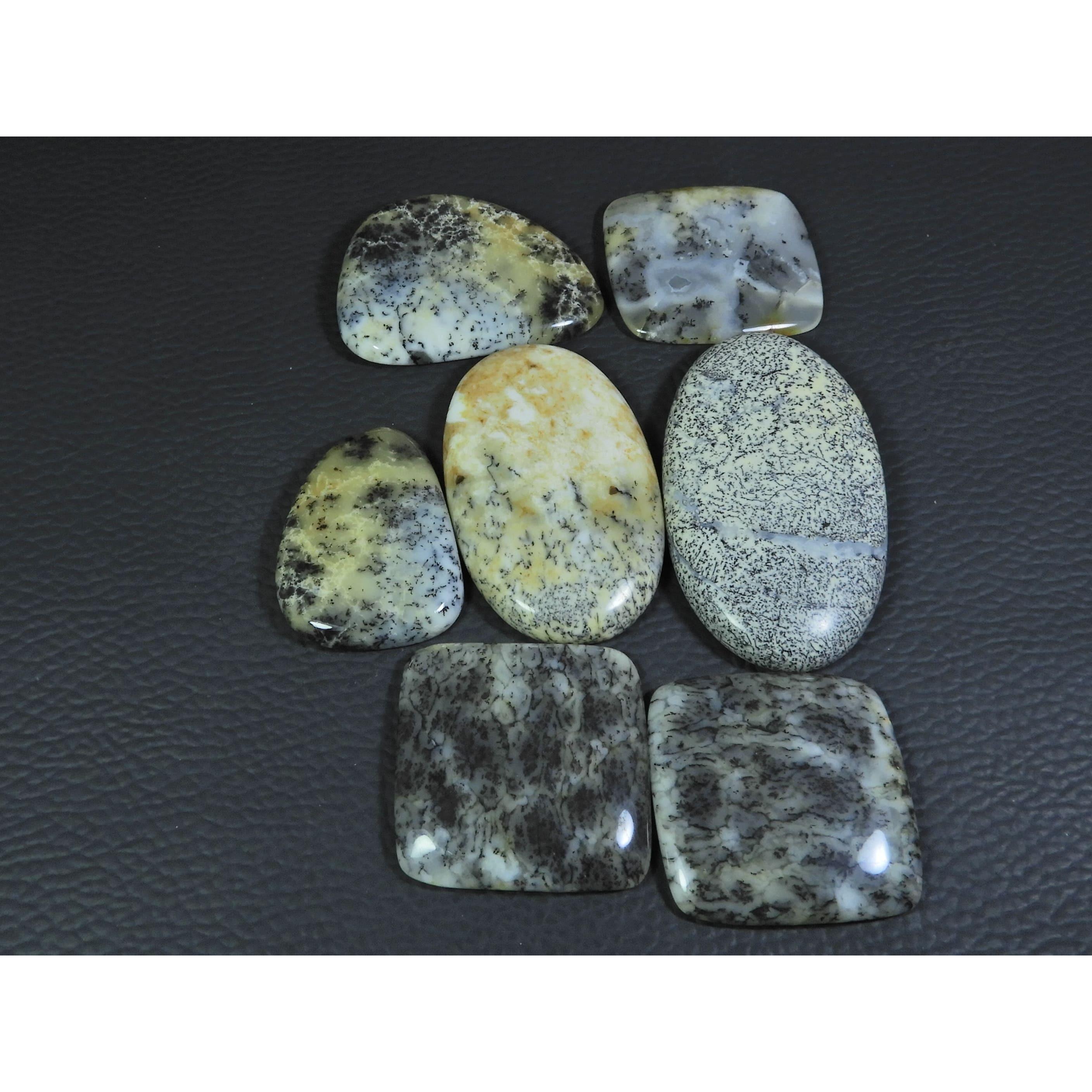 

342Cts. Natural Dendrite Opal Mix Cabochon Loose Gemstone 07 Pcs Lot A-787