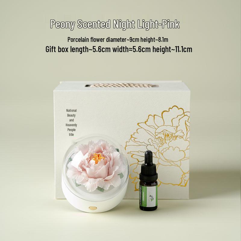 Porcelain Peony Eternal Flower Night Light Ornament with Aromatherapy