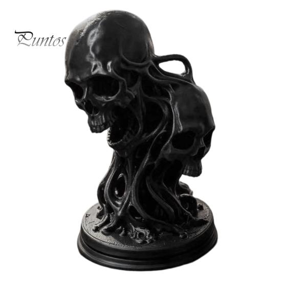 Gothic Style Home Accents 3D Printed Double Skull Ornament, Resin Twisted Skeleton Figurine, Desktop Secret Room Atmosphere Accessories Statue