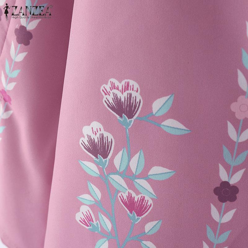 ZANZEA Blusa holgada casual para mujer con estampado floral, cuello redondo, abertura y manga 3/4