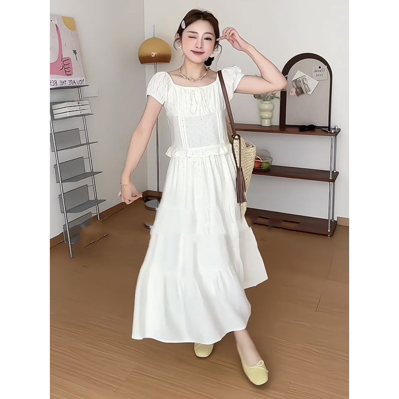 Plus-Size Women's Clothing for Fat Girls, Korean Style Puff-Sleeved Top + Half-Length Polka-Dot Skirt, 2026 Summer Elegant Slimming Two-Piece Set