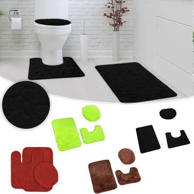 Bathroom Decorative Rug Set Of 3, Chenille Plush Large Rug, Rug And Toilet Seat Cover With Non-Slip Rubber Backing