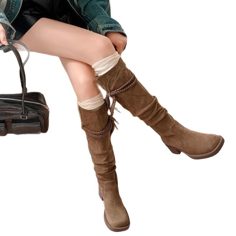 Manzi 2025 Retro Wasteland Su Kozačky nad koleno na robustním podpatku pro dospělé