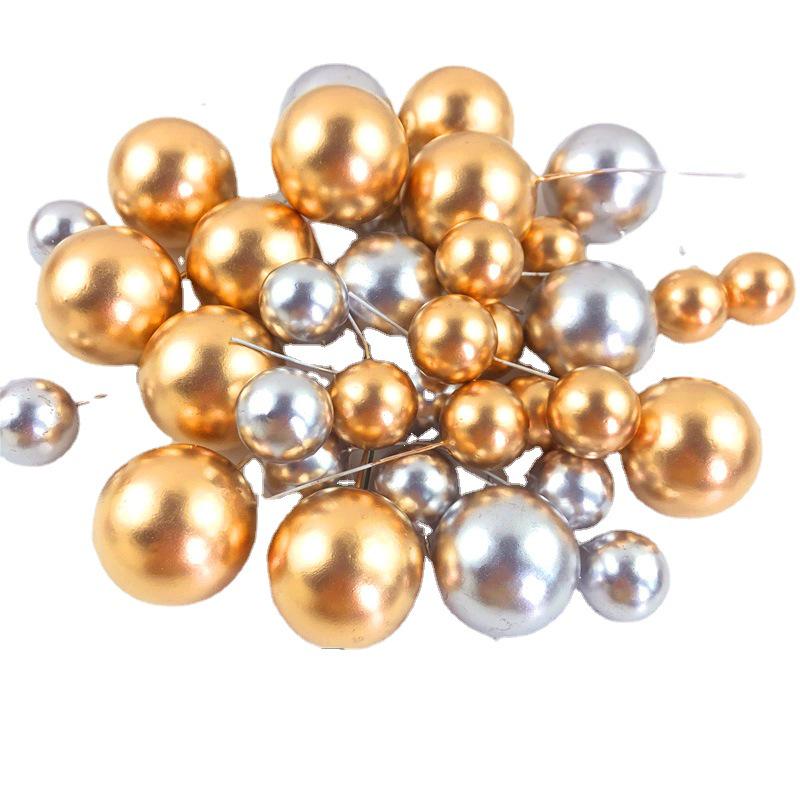 Sada zlatých kuličkových dekorací na dort - 10 kusů: Pěnová koule Narozeninová pekařská zapichovátka a doplňky na dezertní stůl