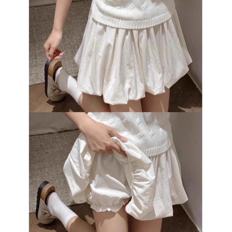 2026 Summer Women Mid-rise Lantern Skirt Shorts Sweet Puffy Design Casual Bottoms 3 Colors XS‑4XL For Students Plus Size