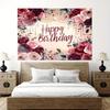 2D Floral Burgundy Pink Happy Birthday Backdrop Banner for Birthday Party Photography Decoration