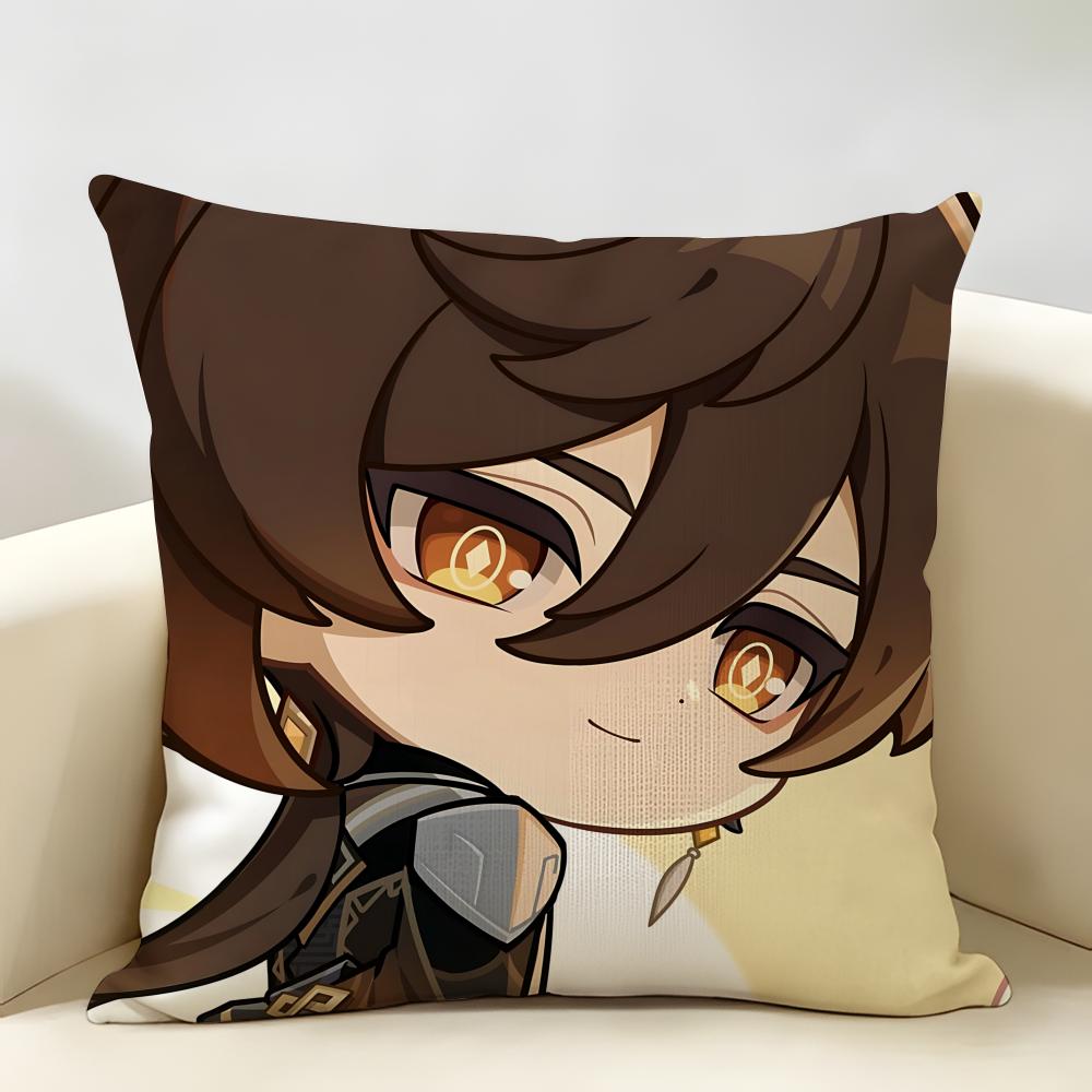 Zhongli Cute Genshin Impact Cushion Cover Natural Linen Organic Fabric DoubleSided Printing Room Sofa Decor Pillow Case