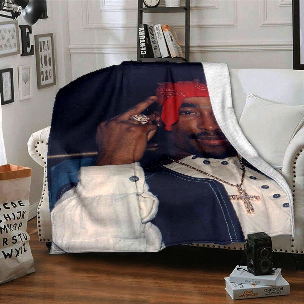 1 Stück 2Pac Hip Hop Decke Weich Leicht Ganzjahres Mehrzweck Überwurf für Sofa, Bett, Büro & Picknicks, Französischer Stil mit Ikonischem Albumcover & Zitaten