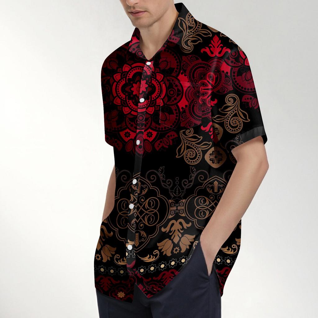 Retro Bohemian Print - Men's Casual Short Sleeved Shirt