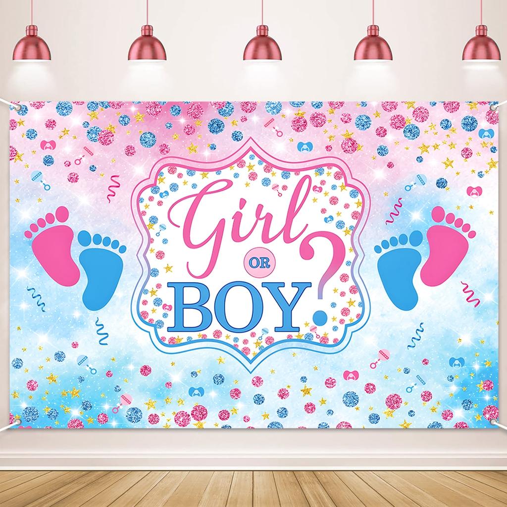 Baby Footprint Baby Shower Backdrop for Photography Blue Pink Boy Girl Gender Reveal Party Background Birthday Party Supplies
